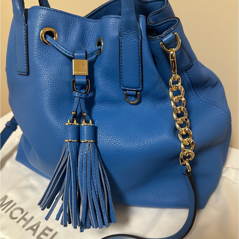 Like New Blue Michael Kors Camden Drawstring Satchel Bag - Picture 5 of 12